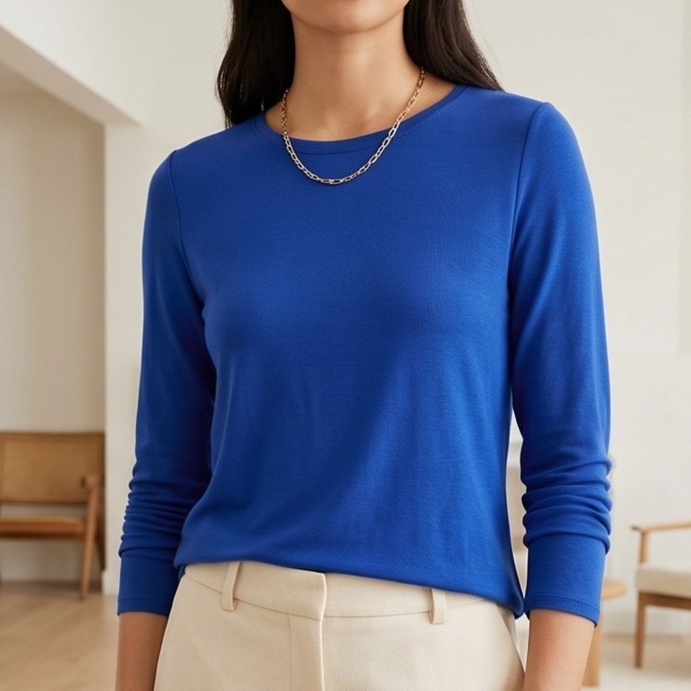 Eileen Fisher PM Petite Royal Blue Viscose Spandex 3/4 Sleeve Tunic Top PM